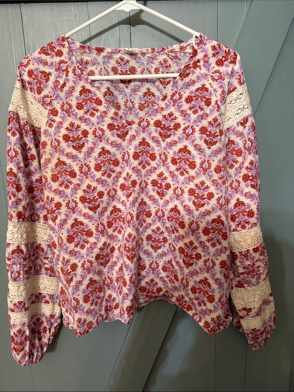 Anthropologie  V-Neck Blouse in Red and Lavender